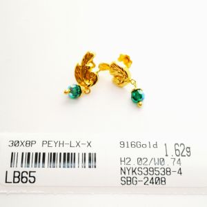 Subang Budak Peacock Skru Design Indian Emas 916 Yon Hing