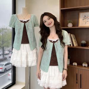 Lace Hollow False Twin Piece Slim Fit Shirt Large Size Womens Blouse