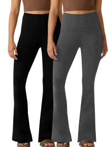 2 Pack Womens Super Soft Flare Pants High Waisted Tummy Control Workout Yoga Leggings Bell Bottoms