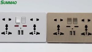 Stop Kontak Wallpad Universal UK EU US 2 Slot with 2 USB On/Off Switch - LC-86