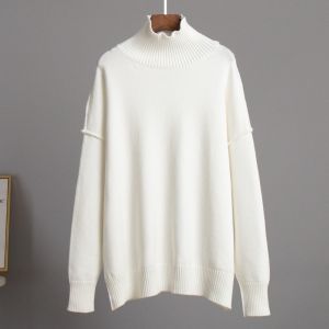 Autumn Winter High Neck Knit Sweater Pullovers Women Solid-color Long-sleeve Female Sweaters Elegant Loose Womens Clothing