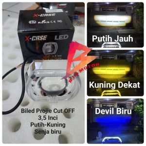 Lampu Biled Projie CUT OFF 35 Inci Putih Kuning Ring Putih Devil Biru Universal