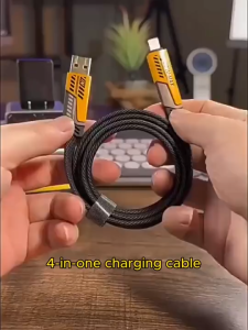 PD 27W Super Fast Charging 4 In 1 Cable For iPhone 15 14 Pro Max PD 65W Output For Android Phones Cable Laptop