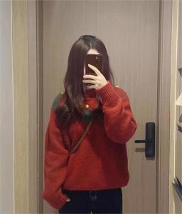 Christmas Cherry Red Tops Fancy Super Nice Gentle and Comfortable Knitwear Pullover Sweater Female