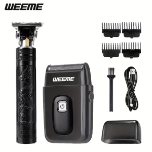WEEME Mens Hair & Beard Trimmer Kit Rechargeable IPX7 Waterproof Clipper Mustache & Nose Trimmer Travel Grooming Set
