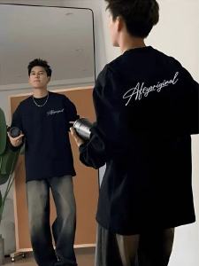 Áo Thun Cotton Cổ Tròn Dài Tay Rộng Rãi Thường Ngày Mùa Xuân Thu Mỏng Phong Cách Mỹ Thiết Kế Cá Nhân Đa Năng Cho Nam