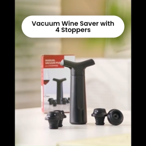 New Improved Design Vacuum Wine Saver Set - Comes with a more durable pump and 4 Stoppers - Keep your Wine fresh for more than 10 days after opening [Made For Drinkers]