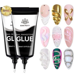 BORN PRETTY 2 ชิ้น 30 มิลลิลิตร Rhinestones กาวเจลเล็บสําหรับเล็บโปร่งใสเล็บ Sticky Gel Strong เครื่องประดับตกแต่ง