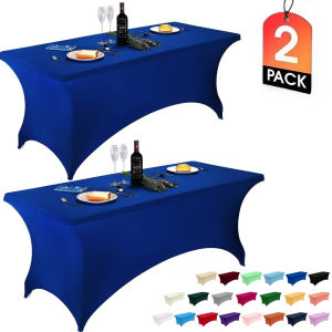 2 Pack Kitchen Spandex Tablecloth 4/6FT Tight Fitted Washable Stretch Patio Table Cover for Home Event Wedding Banquet Parties