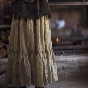 Retro Style Half Skirt Patchwork Light Weight Single Layer Mungo Cotton Linen Long A-Line Skirt for Commuting Summer New Arrival