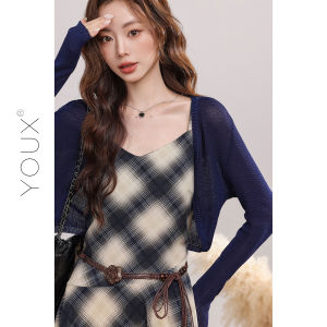 YOUXIANG | Bộ 2 Món Áo Cardigan và Đầm Halter Caro Cho Phụ Nữ