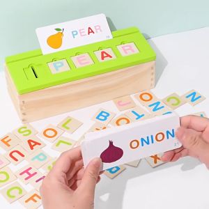 Wooden Spelling Game Box/ABC Number Matching Box/Montessori Early Learning Toy/Words Color Shape Matching Puzzle Game