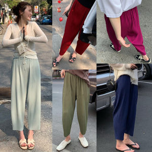 Casual แฟชั่นกางเกงขากว้างสําหรับผู้หญิงสไตล์ใหม่ฤดูใบไม้ผลิฤดูร้อนหลวม Ruched กางเกงข้อเท้าความยาวเสื้อผ้าทํางานชิ้นเดียว