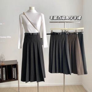 กระโปรงทรงเอเอวสูงทรงหลวมยาวปานกลางสำหรับผู้หญิง ฤดูใบไม้ร่วง 2025 กระโปรงทรงเอทรงหลวมยาวคลุมเข่า