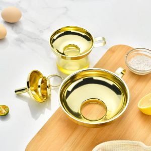 Golden Wide Mouth Stainless Steel Funnel Mini Kitchen Tool for Oil Wine Bottles Food Grade Small Metal Gold Funnel