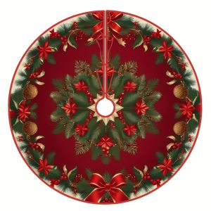 VIKAMA Christmas Tree Skirt in Red and Gold with Bow Design Home Gathering Party Christmas Decorations