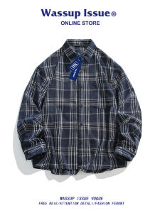 Retro Plaid Long Sleeve Loose Casual Shirt for Men Spring and Autumn