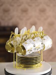 Gold Edge European Style Home Tea Set with Mug and Saucer Stand
