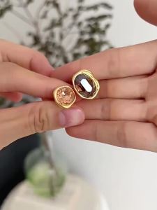 Nhẫn Mở Hình Học Vuông Đính Đá Pha Lê Nâu Cổ Điển Dành Cho Nữ Mạ Vàng Thật Quà Tặng Trang Sức Thời Trang
