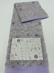 5yards Luxury Lilac African Fabric Lace Sequins High Quality Beaded French Mesh Wedding Dress Sewing Fabric 2026 AT2902