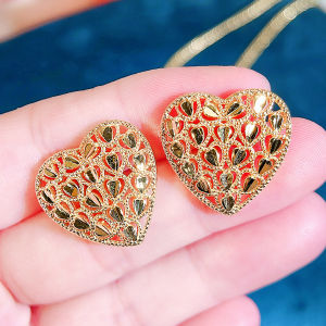 SEQUITO Personality Ladies Jewelry Golden Heart Pendant Necklace Long Drop Earrings Set Daily Party Clothes Accessories SJ407