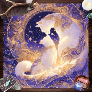 VIKAMA ดรีมสตาร์แคทผ้าปูโต๊ะแมวคู่กอดรูปแบบทองท้องฟ้าเต็มไปด้วยดวงดาวห้องนอนการศึกษาการ์ดทาโรต์เวทมนตร์ตกแต่ง