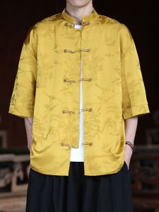 JIARONG | Satin Shirts Men Summer Retro Mandarin Collar 1 Piece