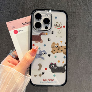 Cute Six Kittens iPhone 17 pro Max Transparent Black Edge Acrylic Shockproof Magnetic Phone Case Adorable 16 pro 15 14 pro