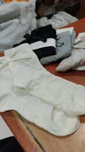 BP2516 Kaos Kaki Wanita Tinggi Pita Ribbon motif Bear Cute elegan women socks Cotton Premium Classy