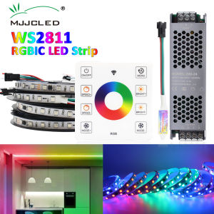 WS2811 RGB IC Running Water Flowing Strip Lights DC 24V 5050 60Leds RGBIC Flexible Ribbon RF Touch Remote Control LED Lighting