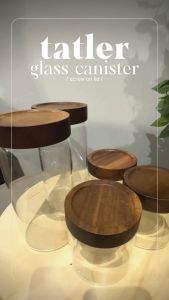Tatler Acacia Wood Glass Canister | Kitchen Canister Jar | Glass with Wooden Cover Canister | Cookie Canister | Spice Canister | Kitchen Home Decor | Condiments Canister | Dry Food Storage | Hari Raya | Ramadan | Kueh Raya | Speckled Space