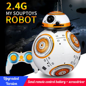 【Upgraded version】 Star Wars BB8 intelligent 2.4G remote control robot toy dancing rotating ball with light patrol robot with remote control battery screwdriver rolling walking magnetic suspension structure simulated sound effect colorful light