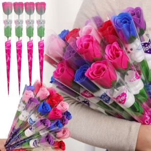 5Pcs Heart Shape Bear Soap Rose Flower Mothers Day Soap Bouquets For Wedding Birthday Festivals Party Cute Teddy Bear Rose for Valentines Day Home Decoration Supplies