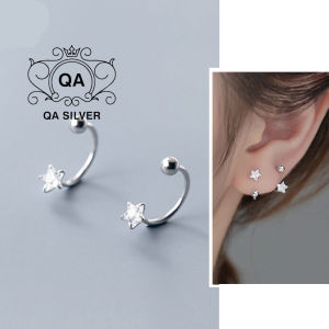 Khuyên tai bạc 925 ngôi sao đính đá chữ C chốt bi vặn bông treo nam nữ S925 STAR QA SILVER Earrings EA211001