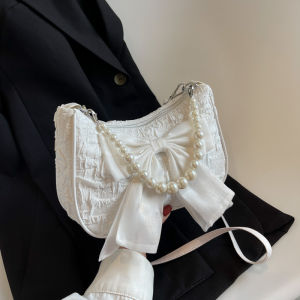 Fashion Retro Pearl Chain Envelope Bag for Women Large Capacity Shoulder Bag Versatile Stitching Element Polyester Material