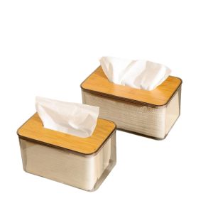 Understated Aesthetic Rectangular Bamboo Tissue Box Holder ZJH01