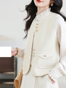 Áo Len Dệt Kim Cổ Tròn Màu Trơn Cho Nữ Áo Khoác Ngoài Mùa Xuân Thu Áo Vest Cao Cấp Áo Vest Đan Áo Vest Nữ Áo Vest Nữ