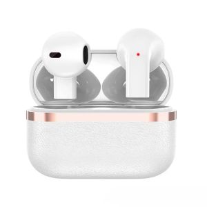 Portable Wireless In-ear Earphones with Built-in Mic Premium Leather Texture Case & Extended Battery Life