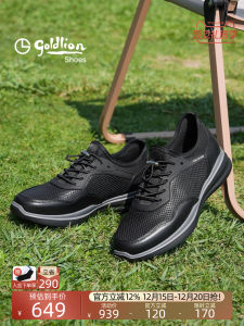 Goldlion Mens Casual Shoes Summer Breathable Leather Running Shoes Lightweight Outdoor Sports Sneakers round Toe Low Heel