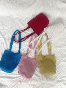 Hi Orange Pure Color Vertical Striped Bucket Bag: Casual Trendy Design High-End Feel With Wrinkle Texture Underarm Bag for Youth