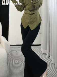 La Chapelle Junior Black Slim Fit Casual Pants Womens Fashionable Versatile Spring Season High Waist Bell Bottoms Polyester Fiber