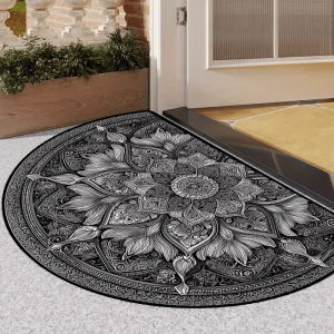 VIKAMA Black and White Floral Vintage Doormat – Sound-Absorbing and Non-Slip Entryway Mat Hallway Mat Bathroom Rug Home Decor