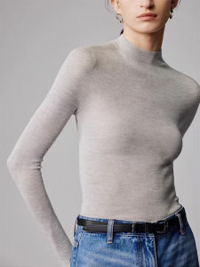 Gray High Neck Sweater Female Elegant Tight Innerwear