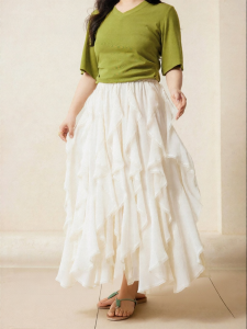 plusmall | Lace Hem Asymmetrical Layered Chiffon Midi Skirt