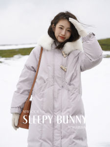 Purple Fur Collar Warm Winter Women Down Jacket Long