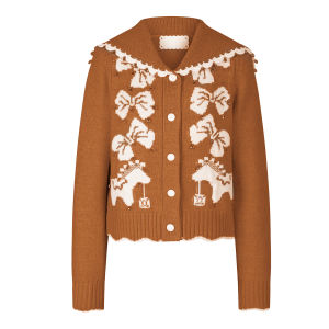 Trendy Horse Style Sailor Collar Wool Blend Cardigan