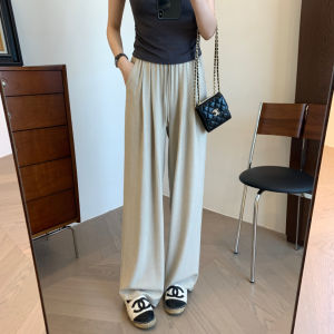 Slim Womens Linen Wide Leg Pants Summer Thin Korean Style Fashionable Ice Silk Drapey Straight Floor-Length Pants XS