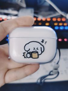 Creative Dog Drinking Airpods pro Protective Case Transparent Soft Shell Bluetooth Earphone Cover Compatible with Apple Airpods