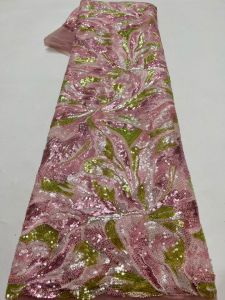AT3057 French Mesh Lace 2026 Fabrics Embroidery Sequins Tulle Beaded African Fabric for Women Party Dresses 5Yards Sewing Meter