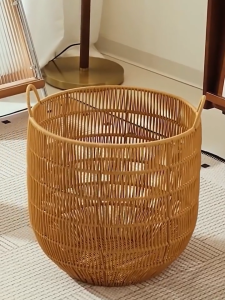 PP Rattan-Look Laundry Basket Large Storage Basket with Handles Bedroom Bathroom Clothes Organizer